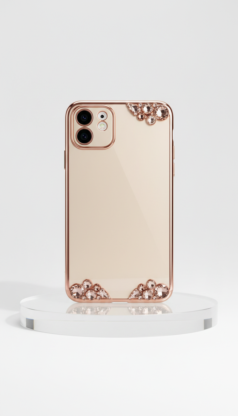 Champagne gold case with crystal hardware