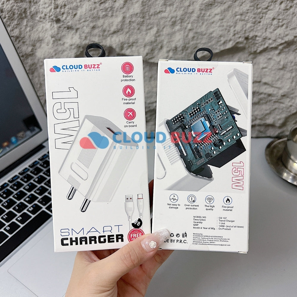 15W Smart Fast USB Charger with 1000MM Type-C (TC) Cable (CB107)