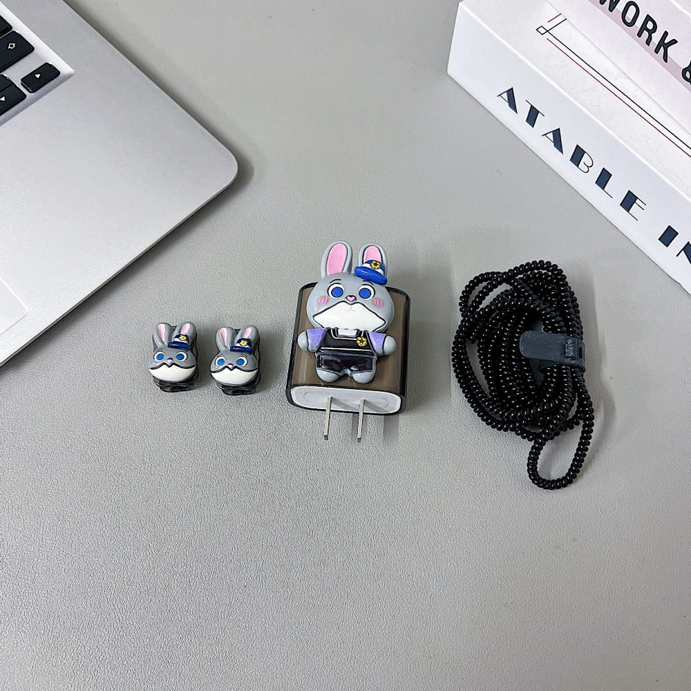 3D Cute Patrol Rabbit Cartoon Doll Charger Case