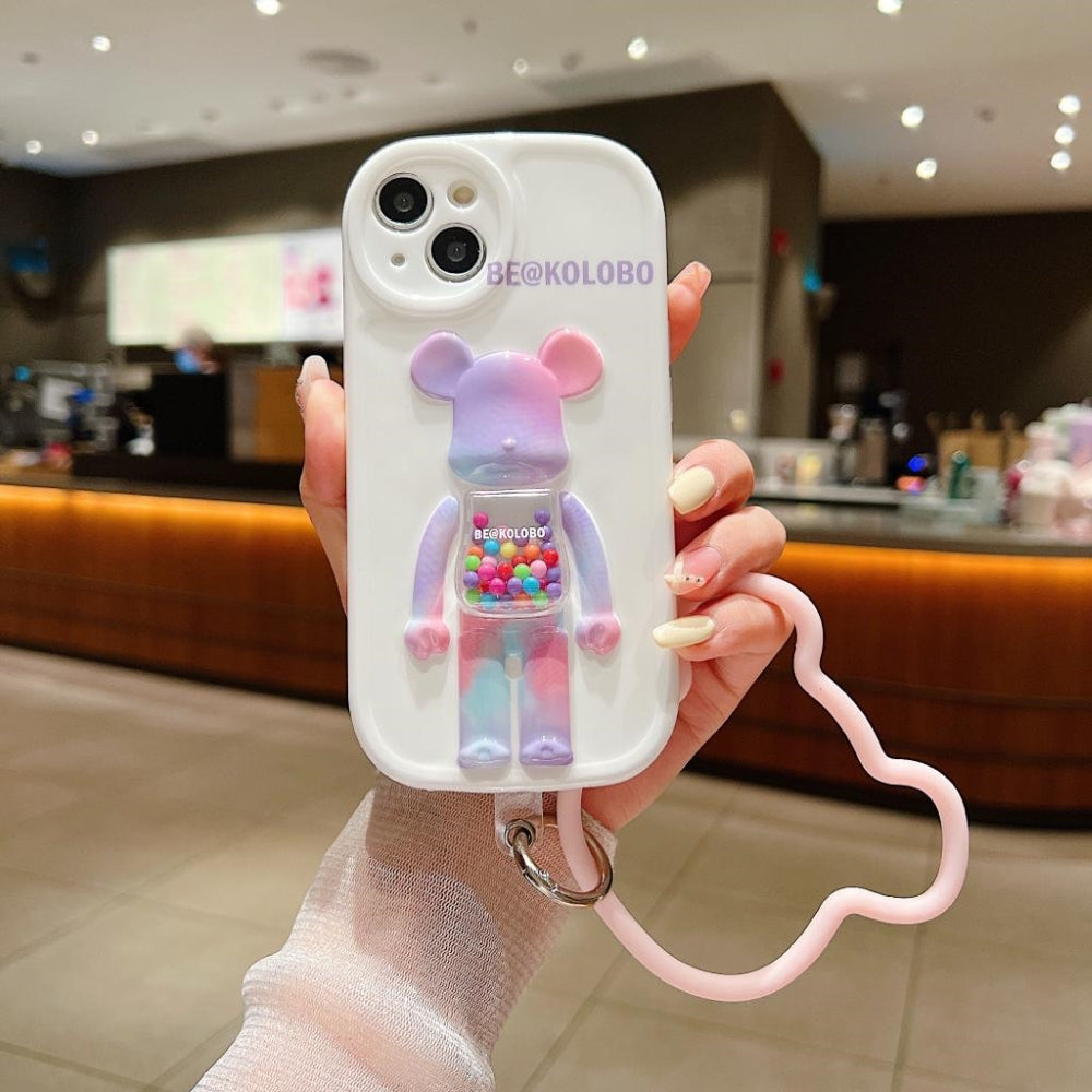 3D Machine Bear Soft Phone Case With Random Color Bracelet