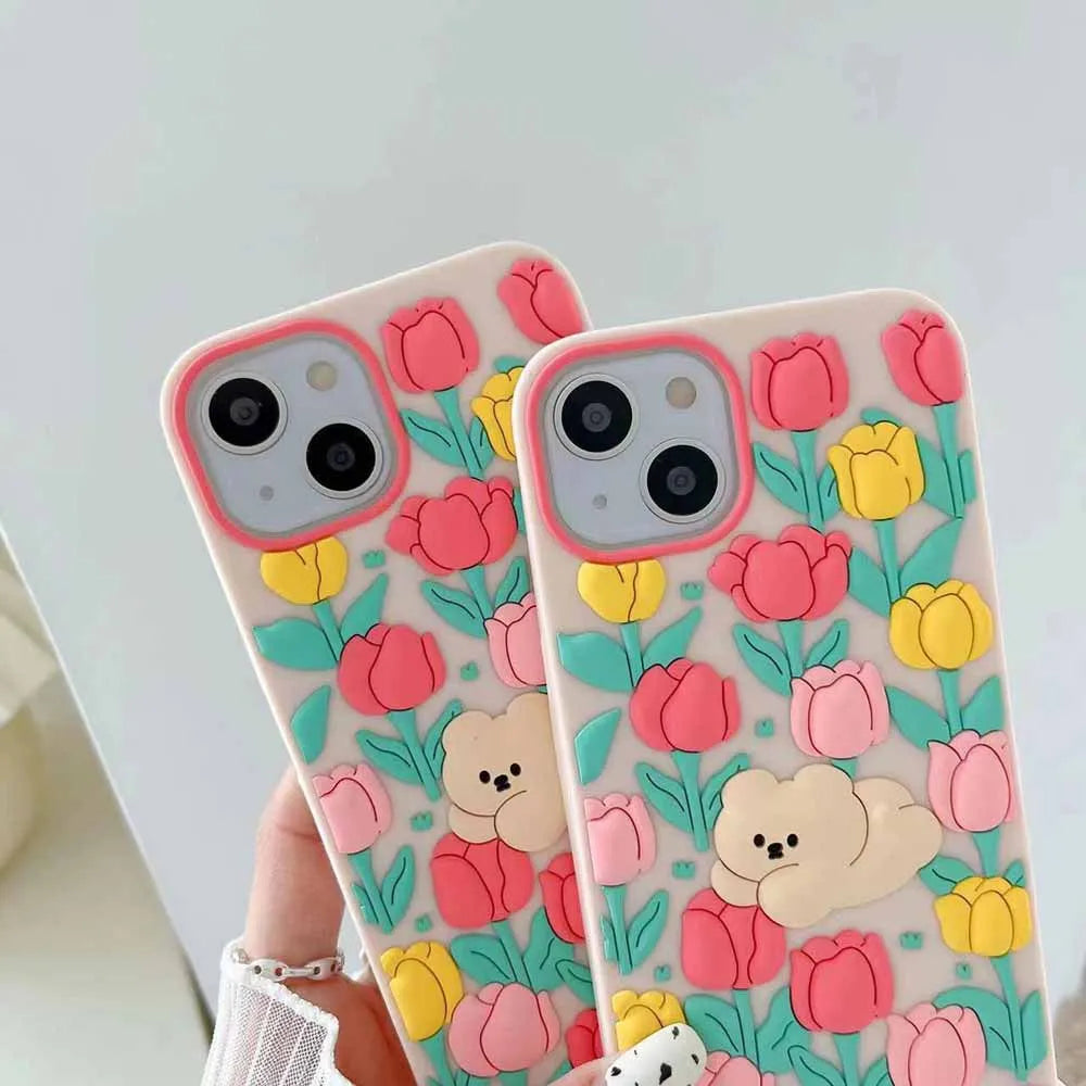 3D Tulip Flower Silicone Shockproof Cover