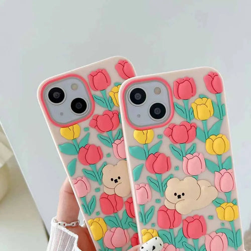 3D Tulip Flower Silicone Shockproof Cover