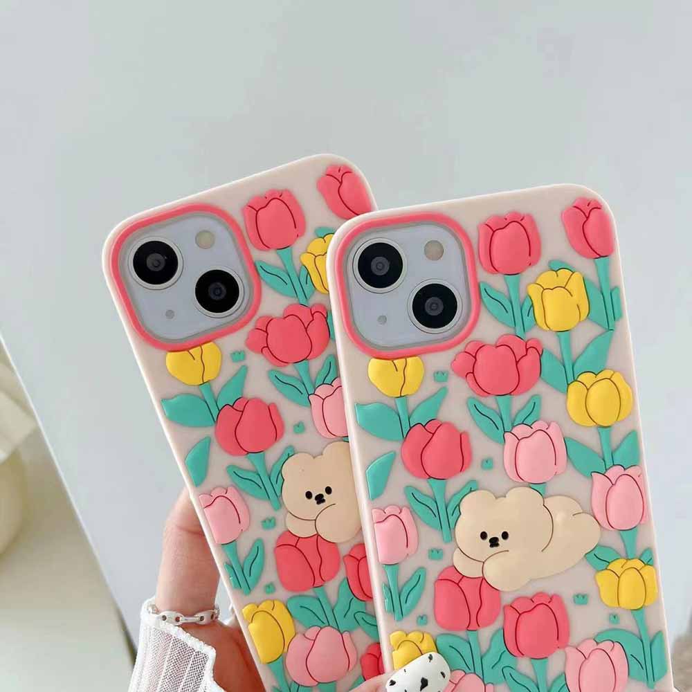 3D Tulip Flower Silicone Shockproof Cover