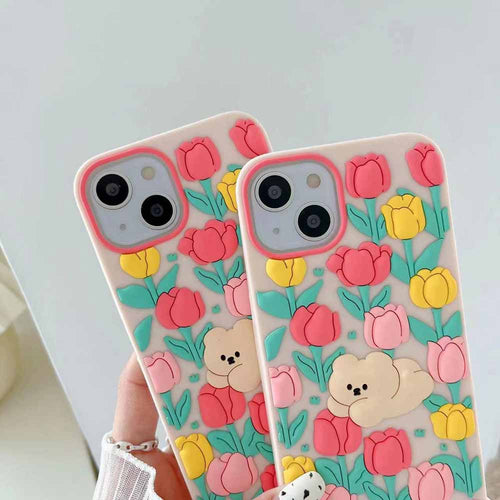 3D Tulip Flower Silicone Shockproof Cover