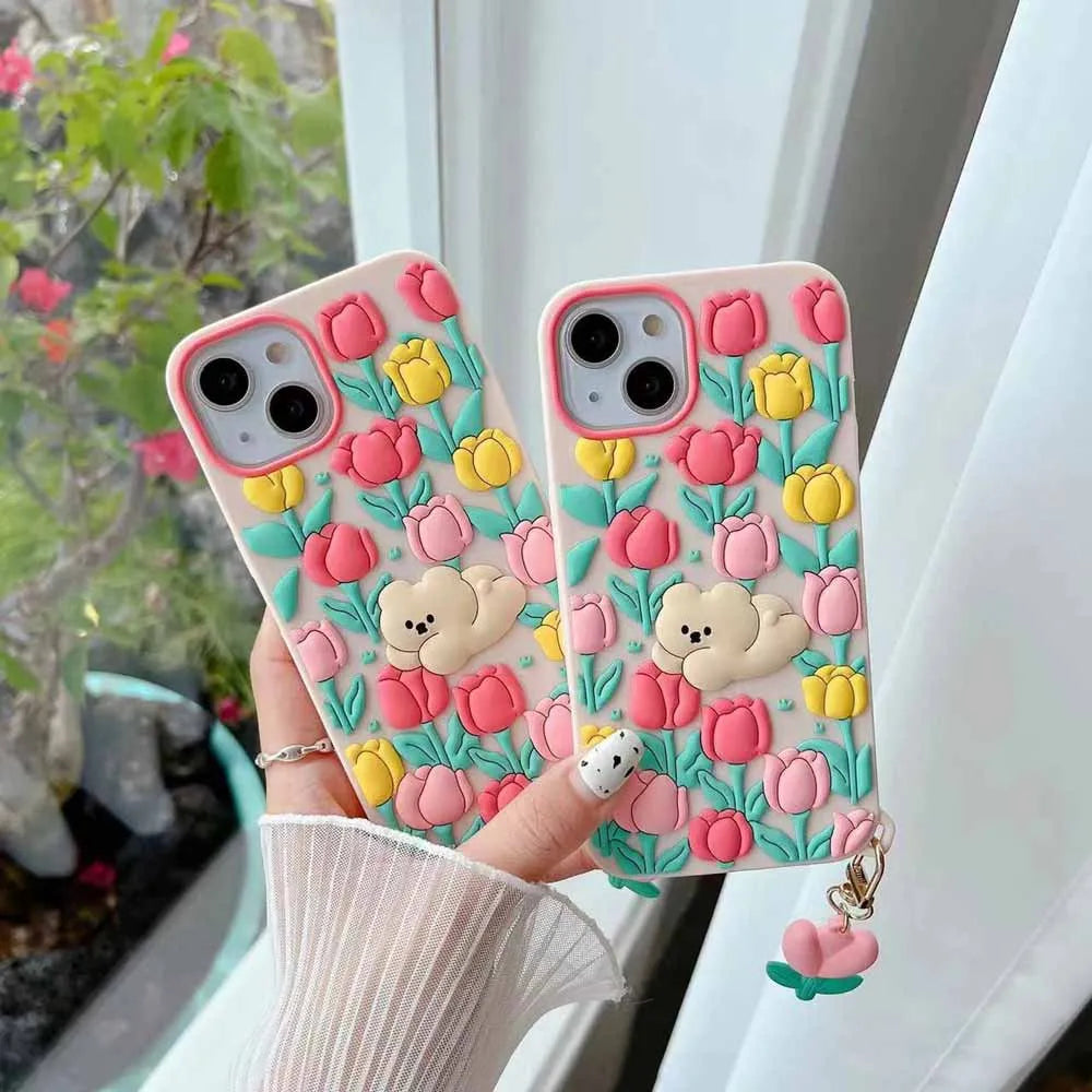 3D Tulip Flower Silicone Shockproof Cover