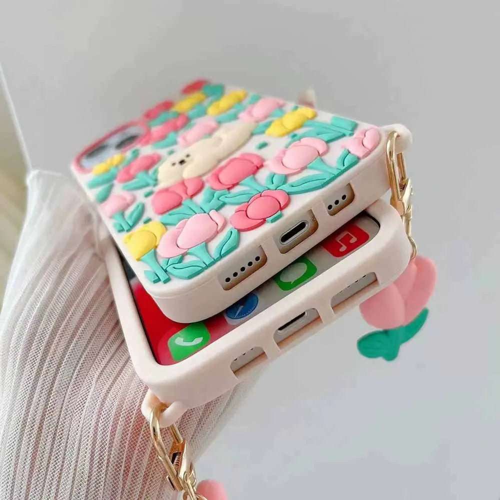 3D Tulip Flower Silicone Shockproof Cover