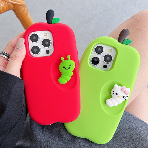 3D Caterpillar and Kitty Apple Design Silicone Phone Case