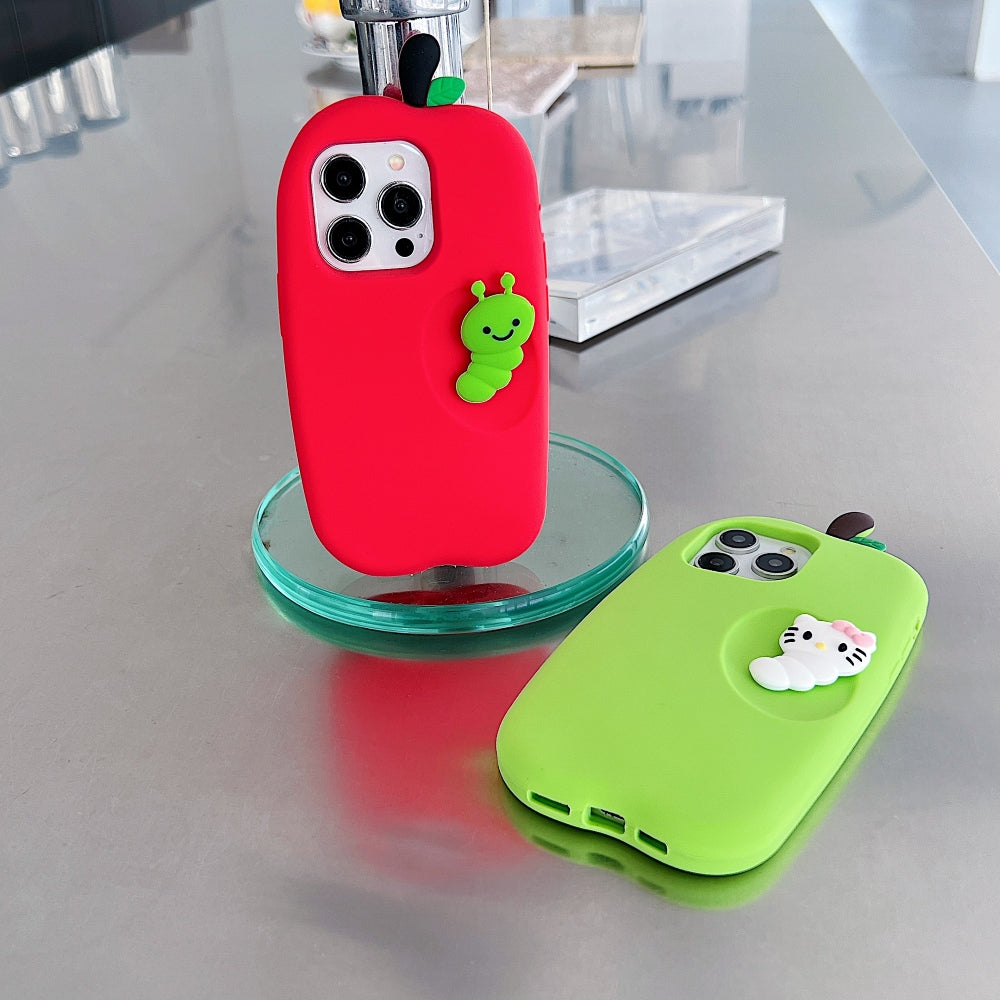 3D Caterpillar and Kitty Apple Design Silicone Phone Case