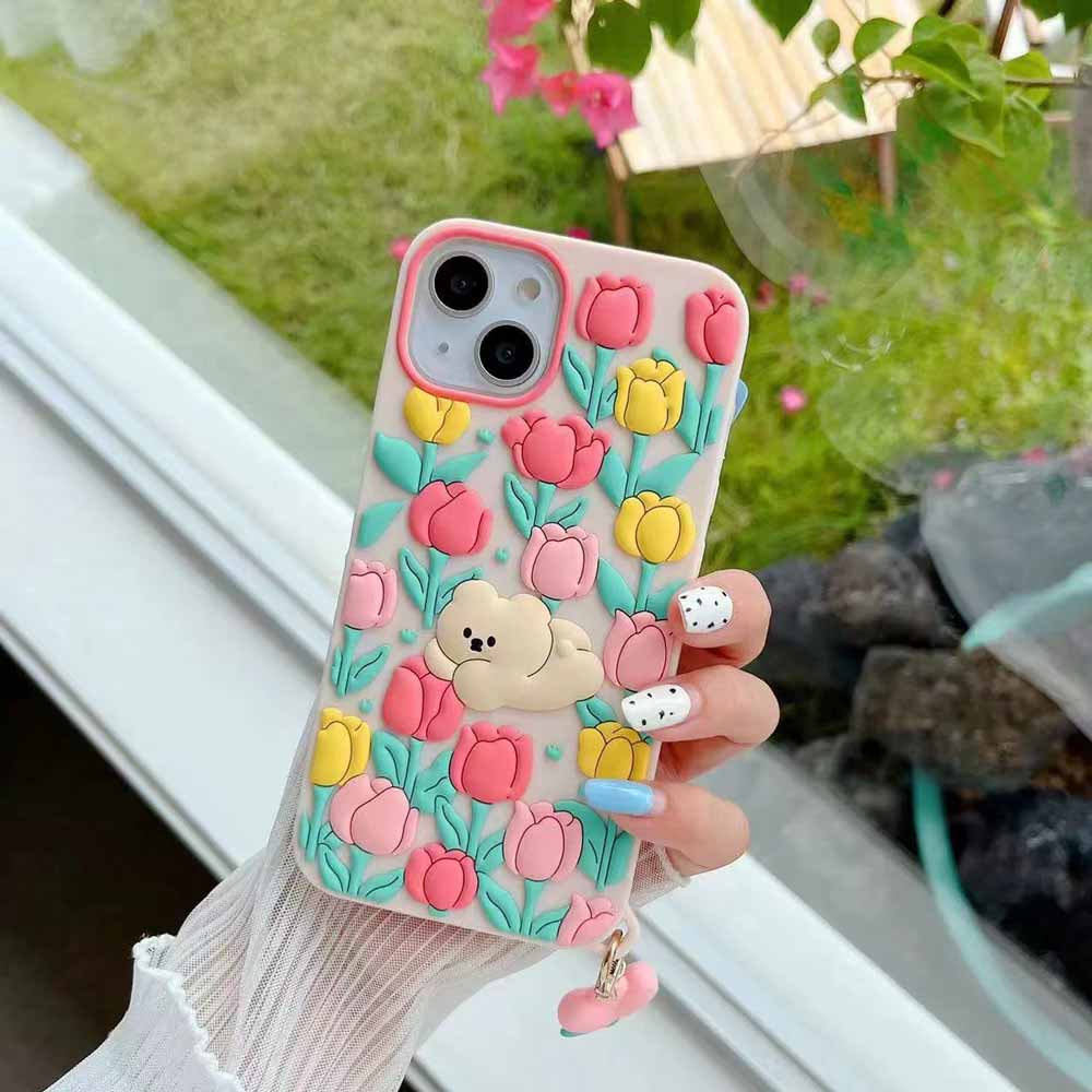3D Tulip Flower Silicone Shockproof Cover