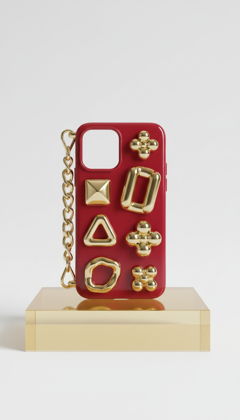 Vivid ruby case with bold 3D charm