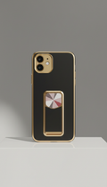 Luxe black case with gold trim stand