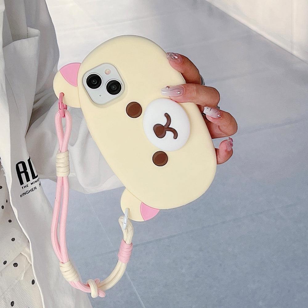 Bear Faced Silicone Phone Case with Lanyard Strap
