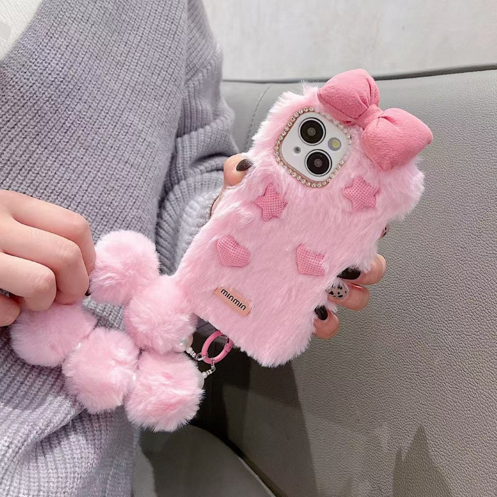 Bow Pattern Furry Phone Case with Furry Bracelet