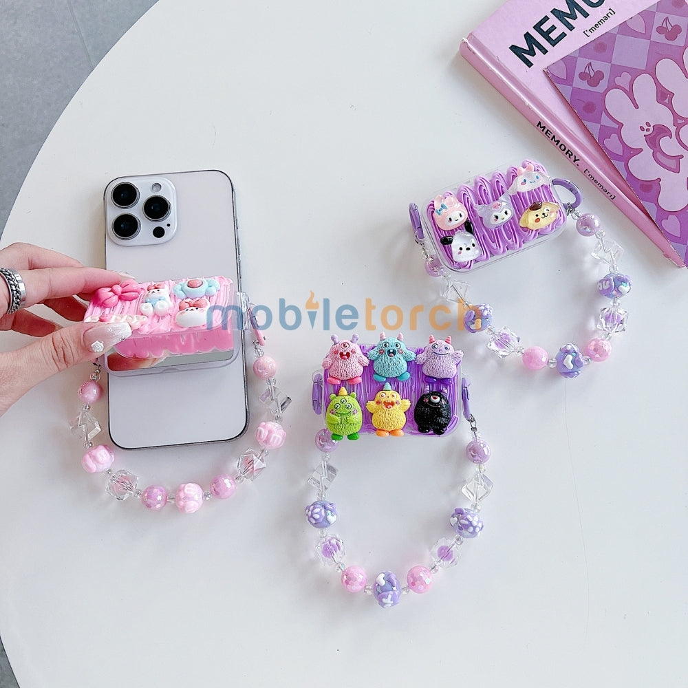 Cute Mini Cartoon Mirror Pop Universal Stand with Crystal Bracelet