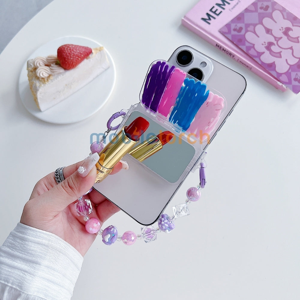 Cute Mini Cartoon Mirror Pop Universal Stand with Crystal Bracelet