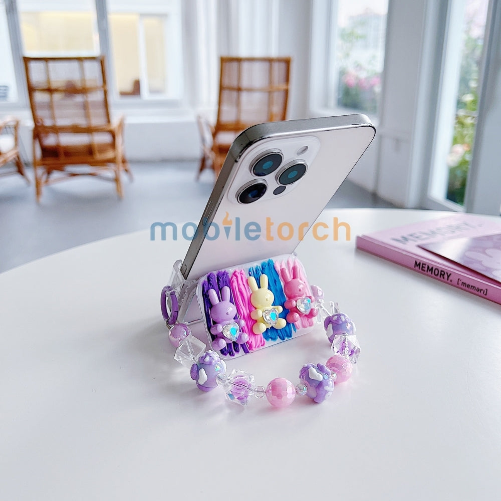 Cute Mini Cartoon Mirror Pop Universal Stand with Crystal Bracelet