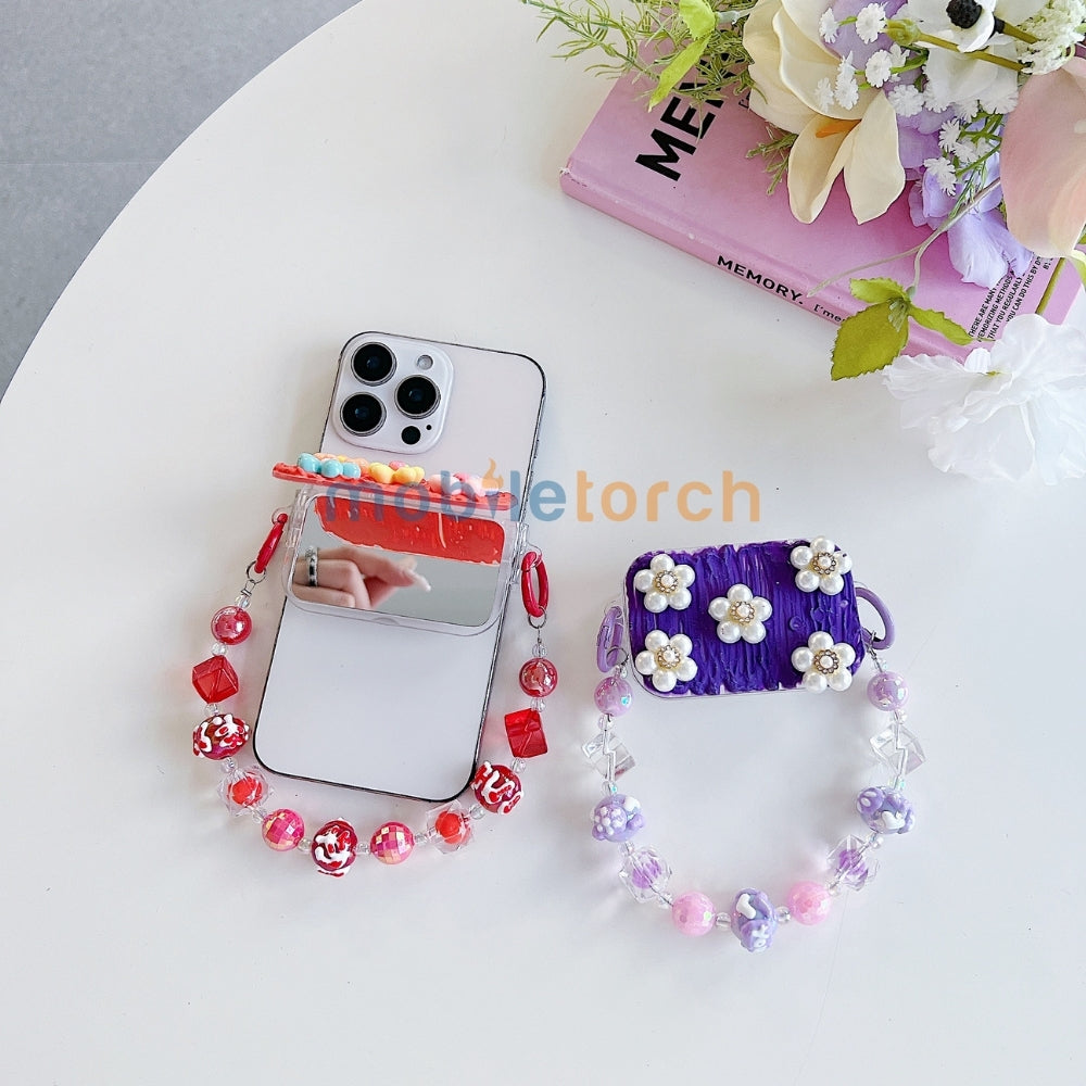 Cute Mini Cartoon Mirror Pop Universal Stand with Crystal Bracelet
