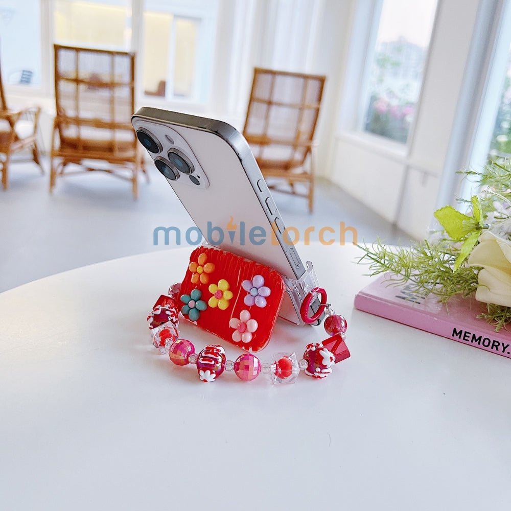 Cute Mini Cartoon Mirror Pop Universal Stand with Crystal Bracelet