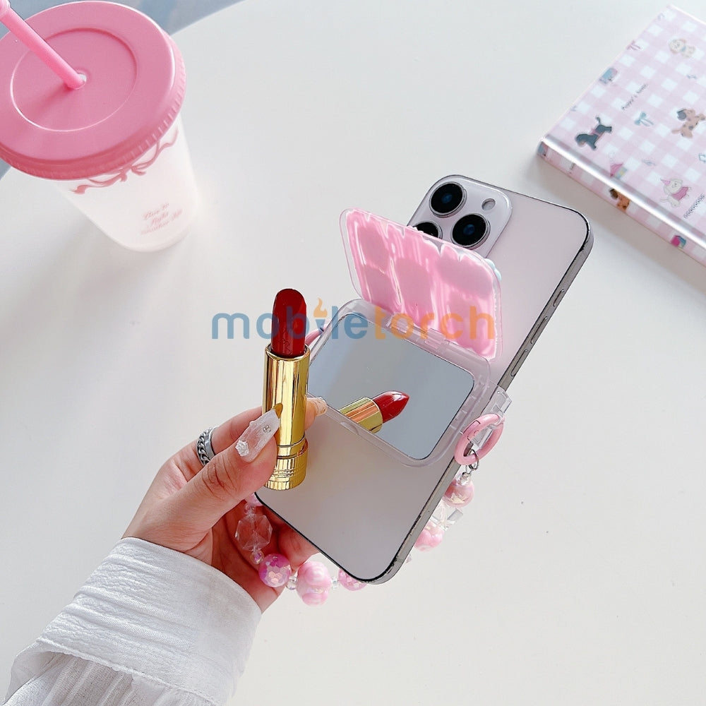 Cute Mini Cartoon Mirror Pop Universal Stand with Crystal Bracelet