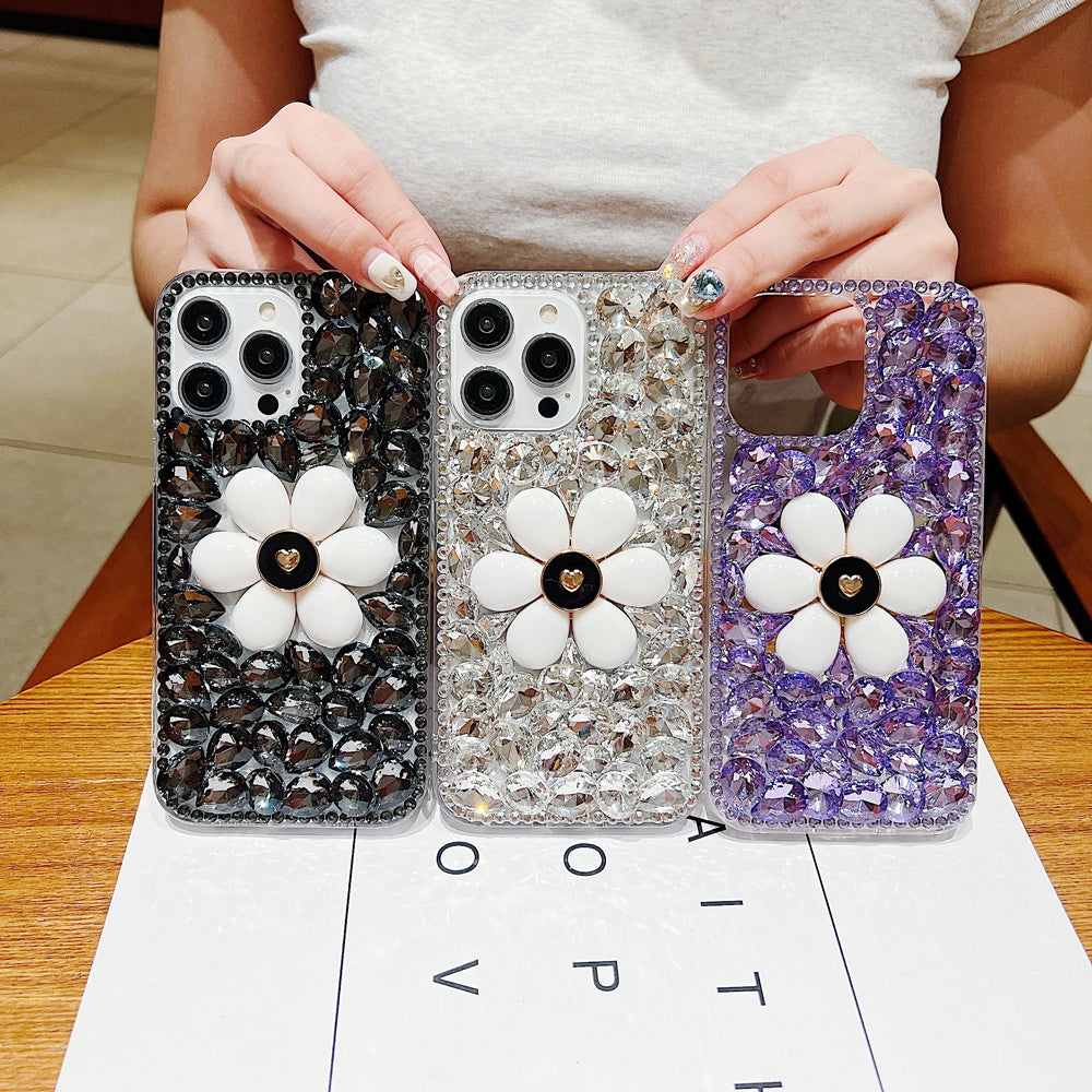 Handmade Flower Decor Glitter Diamond Case