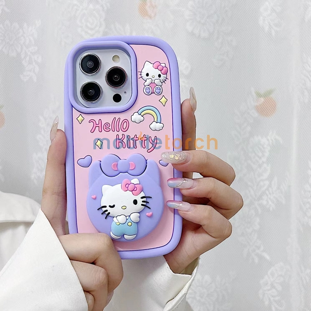 Full Protective Bow Cat Doll Flip Mirror Phone Case