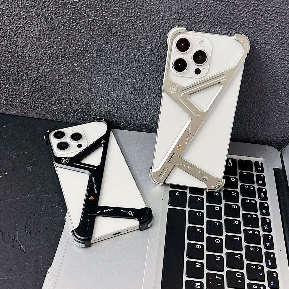 Geometric Metal Phone Case with Bracket Stand - iPhone 14 Pro Max