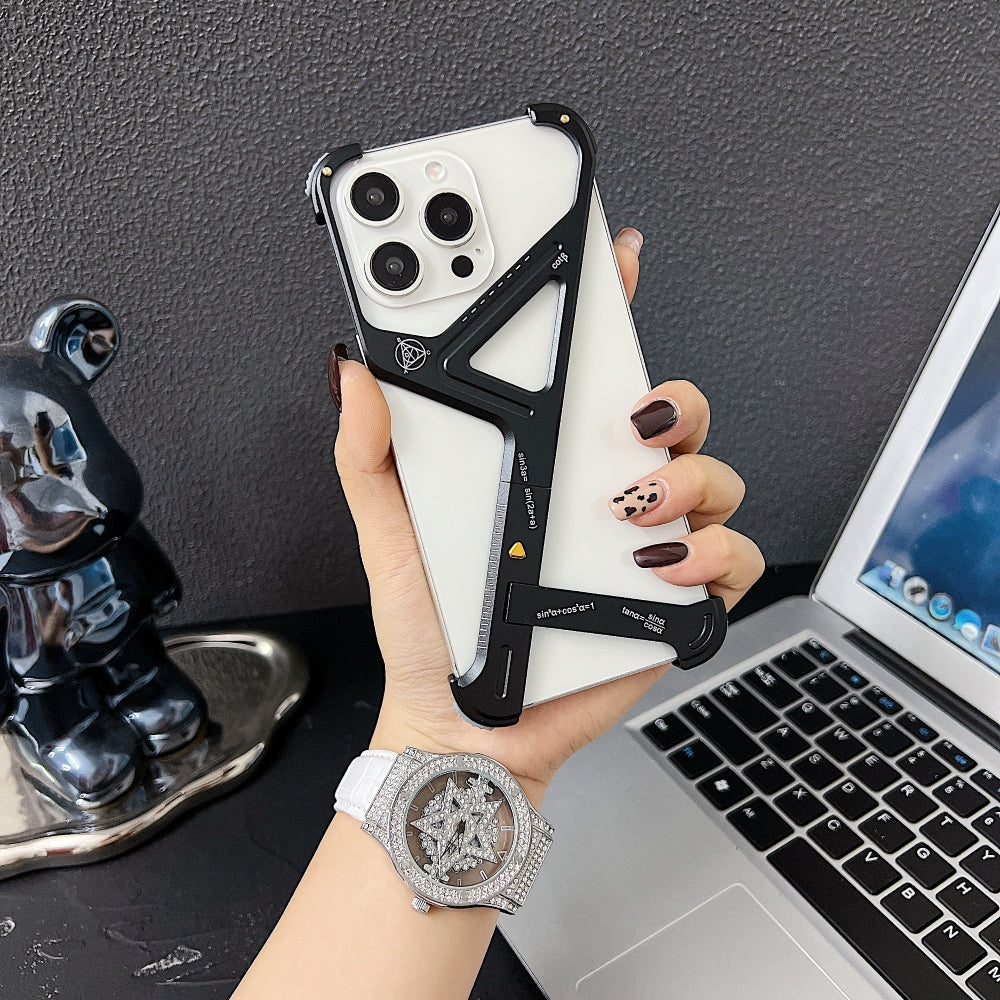 Geometric Metal Phone Case with Bracket Stand - iPhone 14 Pro Max