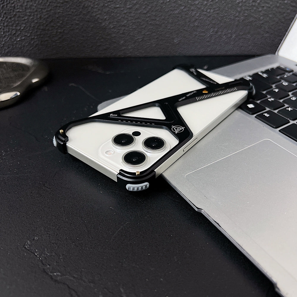 Geometric Metal Phone Case with Bracket Stand - iPhone 14 Pro Max