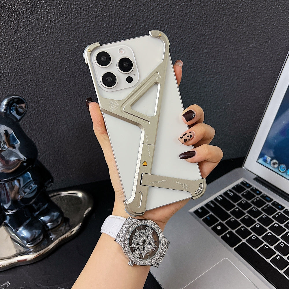 Geometric Metal Phone Case with Bracket Stand - iPhone 15 Plus