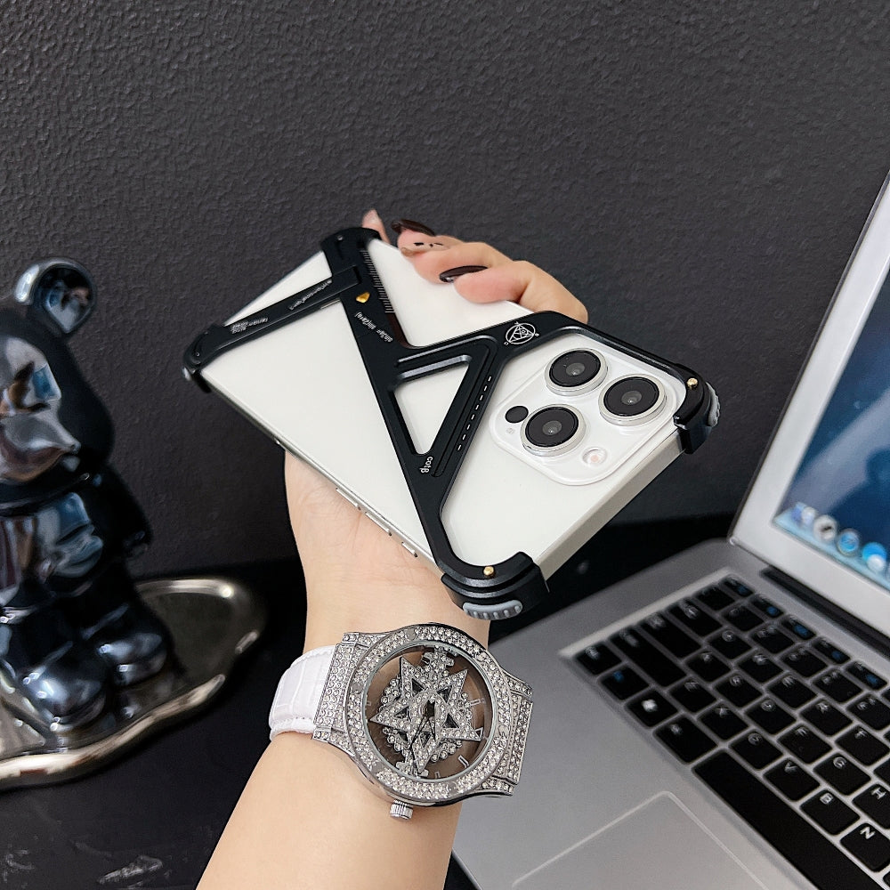 Geometric Metal Phone Case with Bracket Stand - iPhone 14 Pro Max
