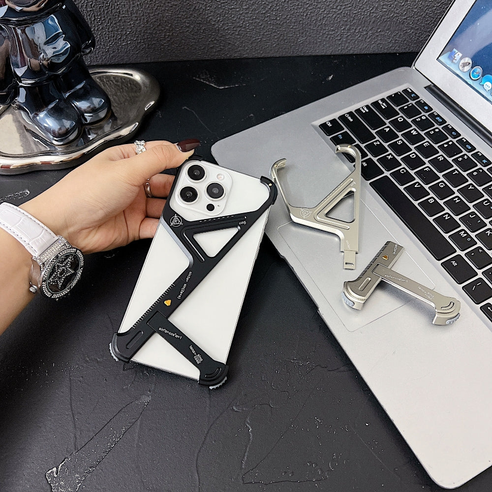 Geometric Metal Phone Case with Bracket Stand - iPhone 14 Pro Max