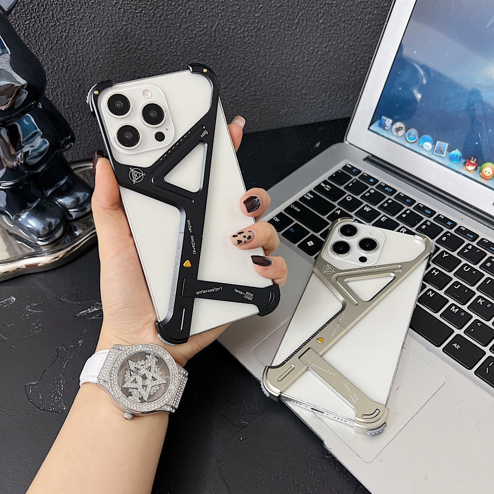 Geometric Metal Phone Case with Bracket Stand - iPhone 14 Pro Max