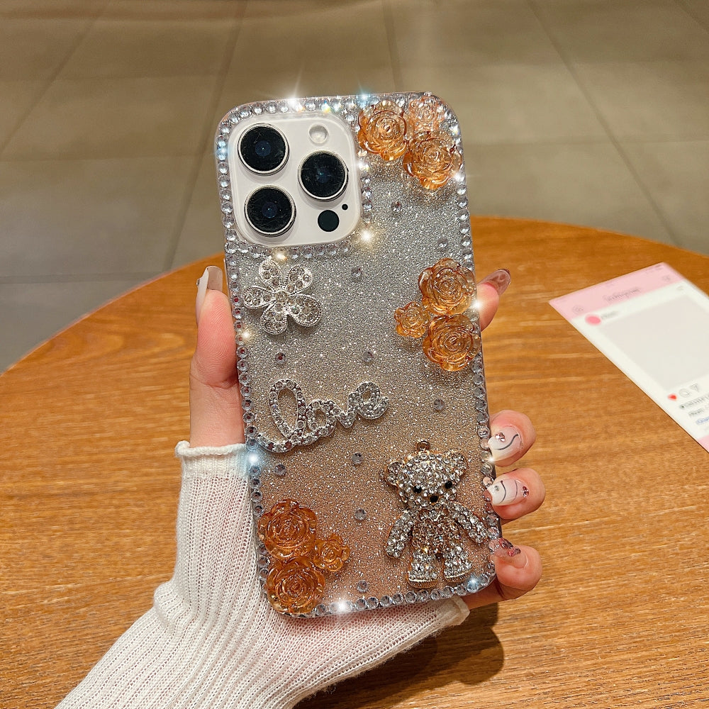 Glitter Paper Diamond Flower Love Bear Transparent Phone Case