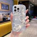 Glittery Printed Clear TPU Phone Case with Heart Chain Bracelet