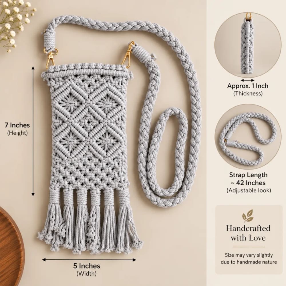 Handwoven Cream Crossbody Bag with Diamond Pattern & Fringe Tassels