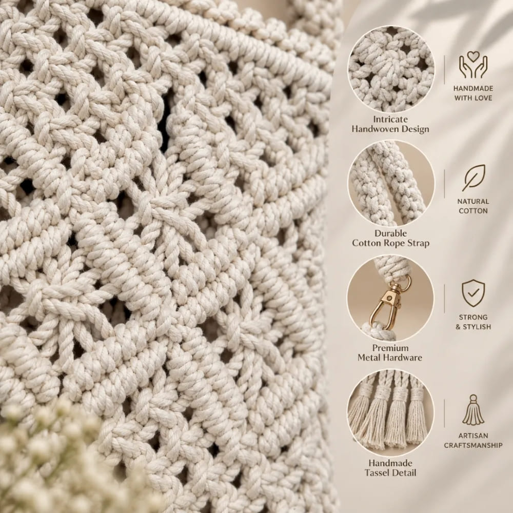 Handwoven Diamond Pattern Crossbody Bag with Fringe Tassels