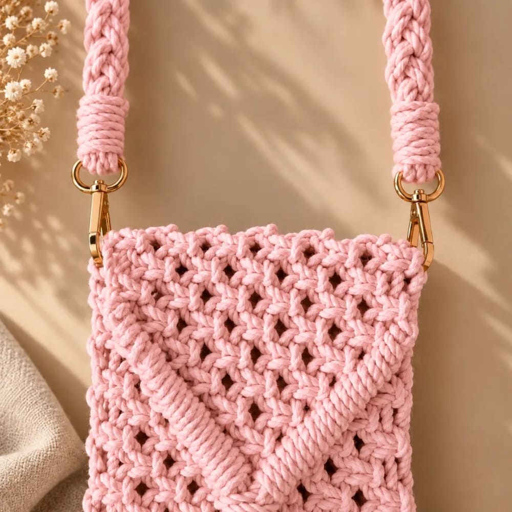 Handwoven Macrame Purse with Braided Strap