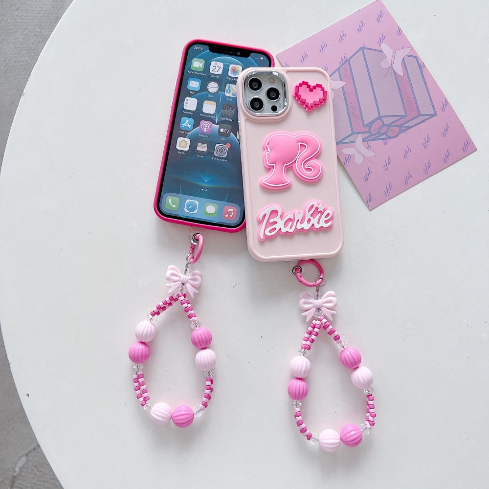 Heart and Doll Charm Silicone Phone Case with Bracelet