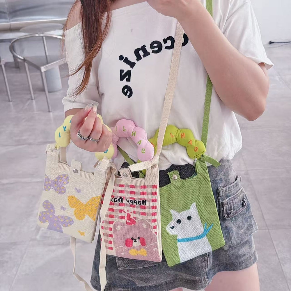 Panda Pocket Knit Cloud Handle Phone Bag