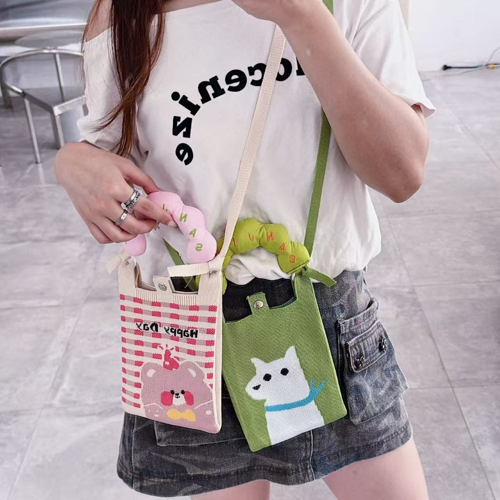 Snoopy Stripe Knit Cloud Handle Phone Bag