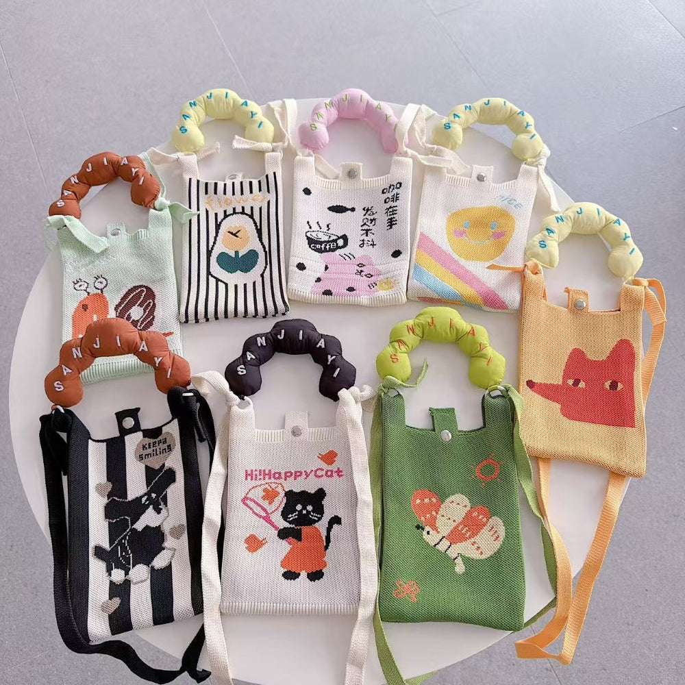 Tomato Cat Knit Cloud Handle Phone Bag