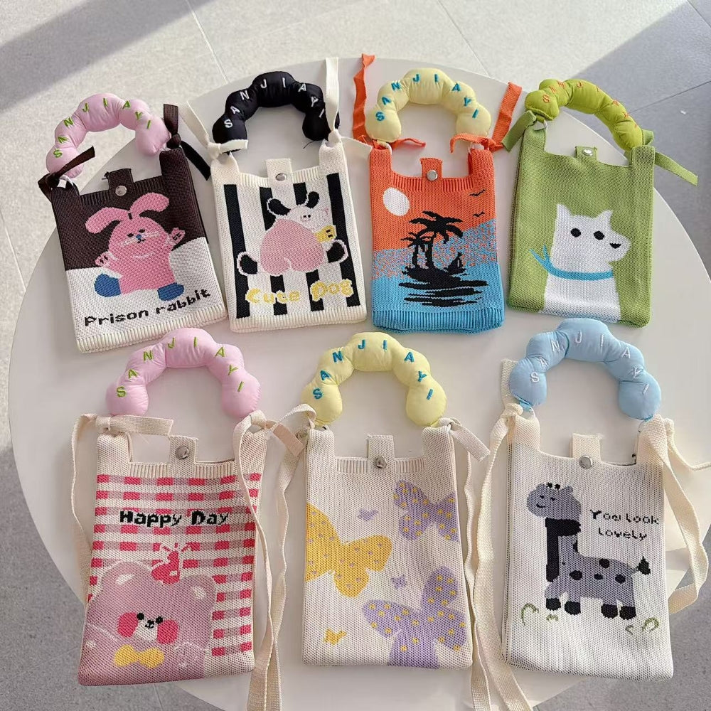 Sweet Puppy Knit Cloud Handle Phone Bag