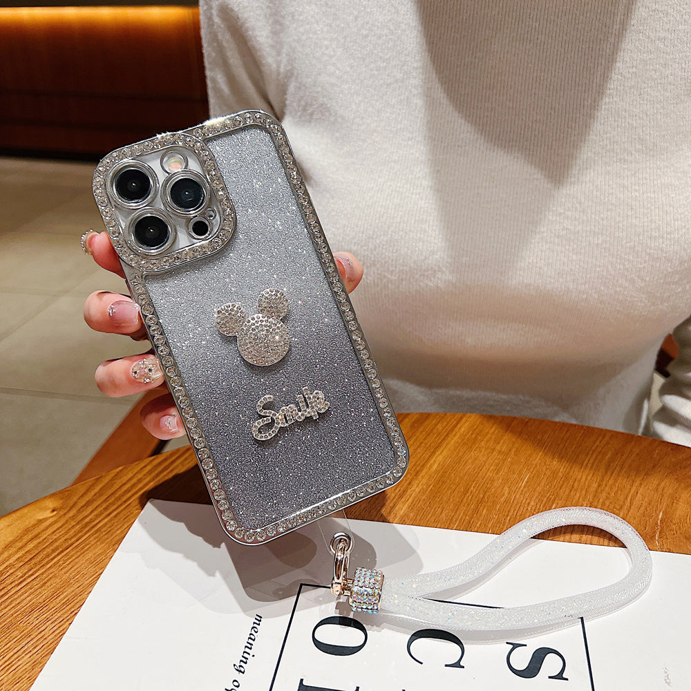 Luxury Design Glittery Cartoon Diamond Border Phone Case with Bracelet