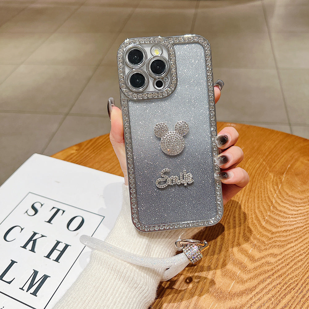 Luxury Design Glittery Cartoon Diamond Border Phone Case with Bracelet