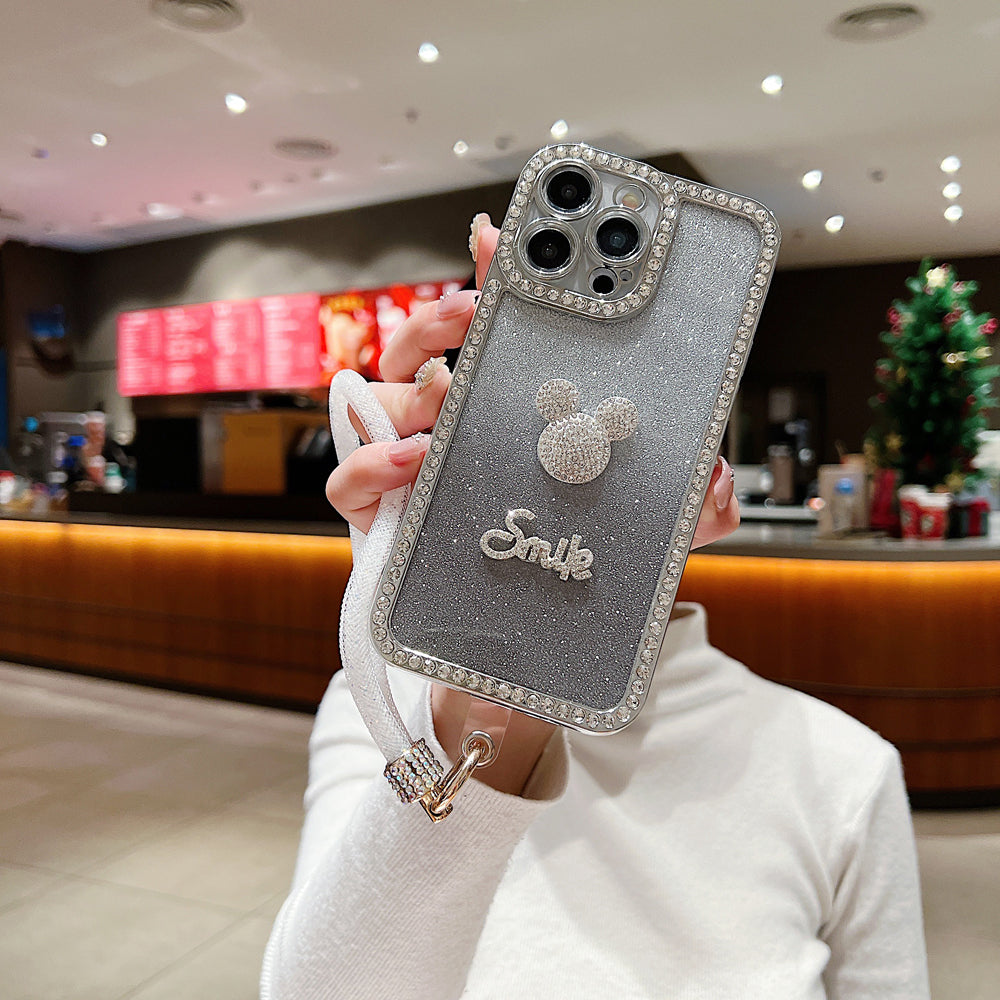 Luxury Design Glittery Cartoon Diamond Border Phone Case with Bracelet