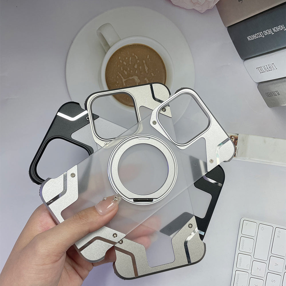Magnetic Aluminum Alloy Frame Shockproof Phone Case with Ring Holder - iPhone 14 Pro