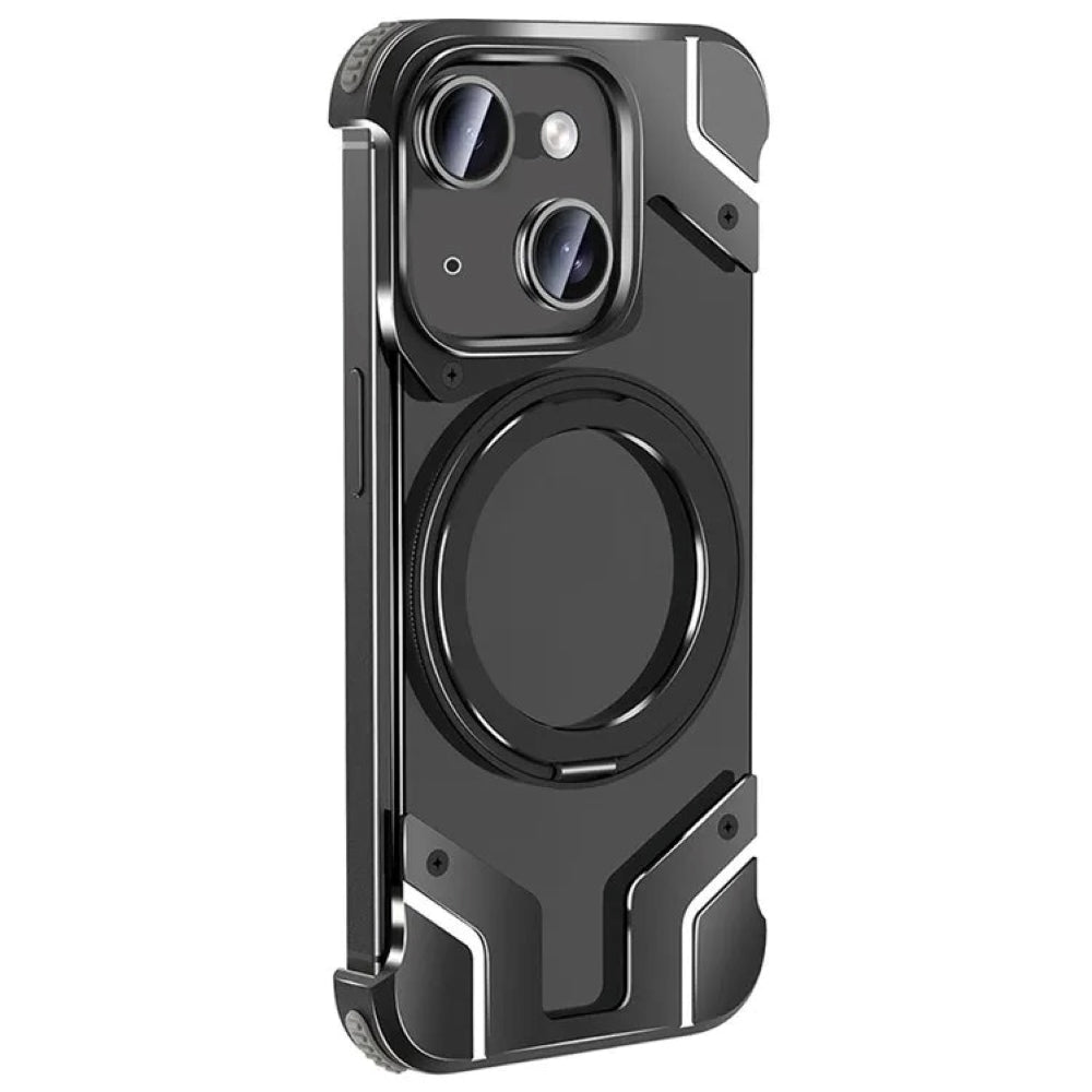 Magnetic Aluminum Alloy Frame Shockproof Phone Case with Ring Holder - iPhone 15
