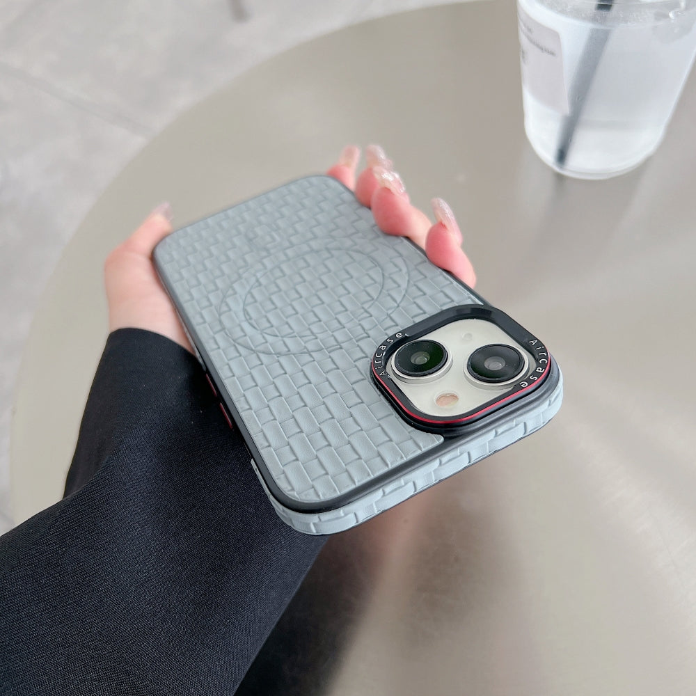 Magsafe PU Leather Woven Mesh Grid Phone Case