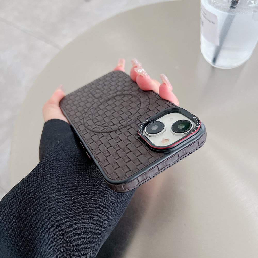 Magsafe PU Leather Woven Mesh Grid Phone Case