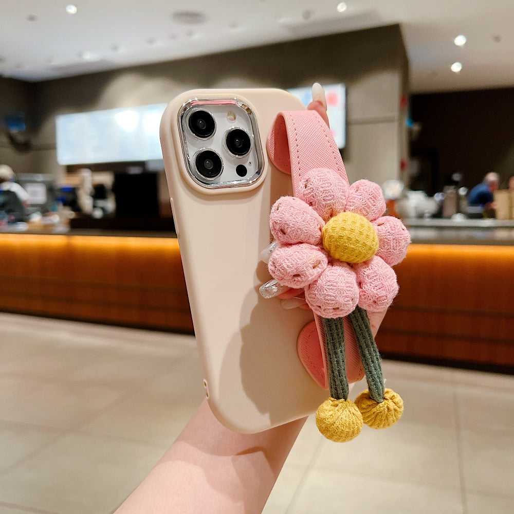 Silicone Metal Ring Flower Wrist Strap Holder Phone Case